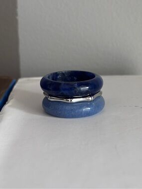 Stone Trilogy Stack Blue Aventurine Lapis Ring Set Of 3 Bands, Size 9